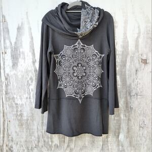 Earth Creations Boho Cowl Neck Tunic Women's L Dreamcatcher Bamboo OrganicCotton